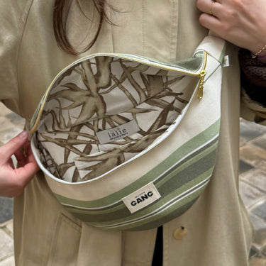 Green striped upcycled fanny pack