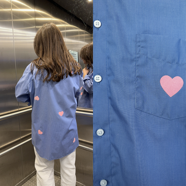 Upcycled blue striped shirt Hearts