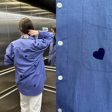 Upcycled Plain blue shirt Little Hearts