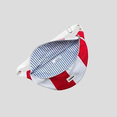Red striped upcycled fanny pack