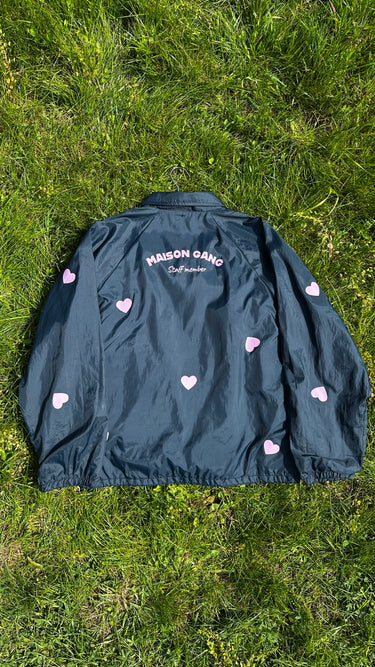 Veste coupe-vent unisexe bleue coeurs roses